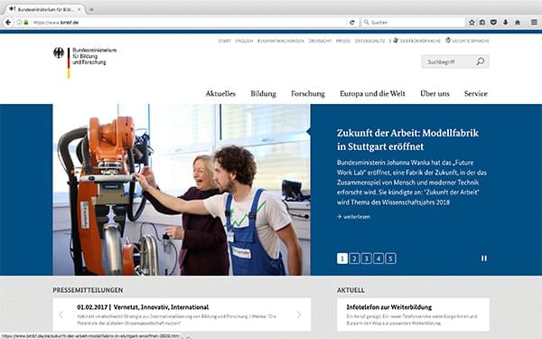 Screenshot der Website des BMBF