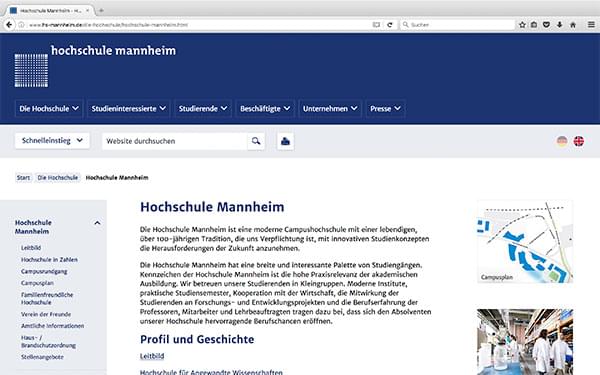 Screenshot der Website hs-mannheim.de