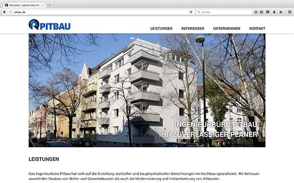 Screenshot der Website pitbau.de