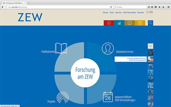 Screenshot der Website zew.de